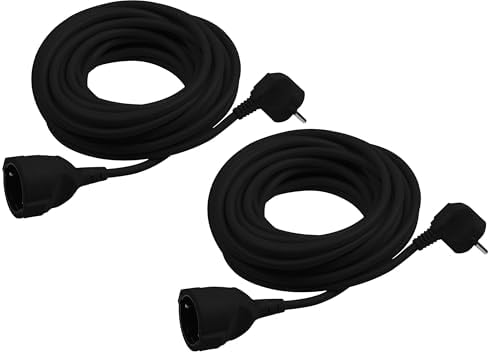 Meister Kunststoff-Verlängerungskabel 2 m – 2 Stück – schwarz | für innen (IP20) – mehrteiliges Set – Schuko-Kupplung – Praktische Stromverlängerung für Zuhause