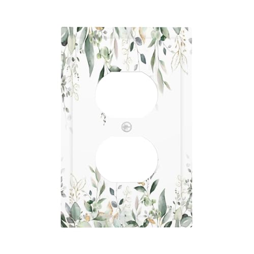 Decorative Outlet Covers Rustic Ink Green Eucalyptus Leaves Sage leaf 1 Gang Duplex Light Switch Cover Plate Unique Wall Plate Electrical Switch Plate Covers for Bedroom Home Decor