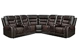 Hybition Manual Recliner Sectional Sofa Set with Cup Holders & Storage Box PU Leather L-Shaped Couch for Living Room Brown