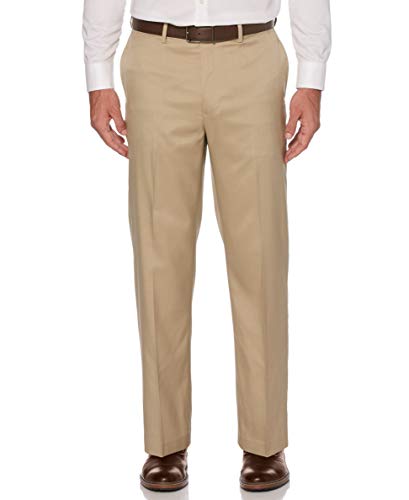 Savane Men's Flat Front Stretch Crosshatch Dress Pant, Flax, 40W x 30L