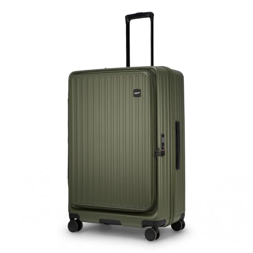 Image of F Gear Montreal Large 76cm German Polycarbonate Hard Luggage|8 Japanese Hinomoto Silent Wheels|Expandable Check-in Front Opening Suitcase for Travel| Anti-Theft Zipper, TSA 007 Lock (Army Green)