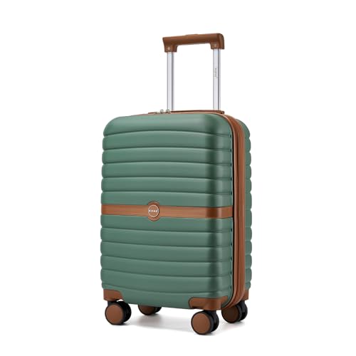 Kono Expandable Carry On Luggage 22x14x9 Airline Approved with Spinner Wheels, 20 Inch Durable & Impact-Resistant PC+ABS Hardshell Rolling Suitcase Travel Luggage with Lock, Green/Brown