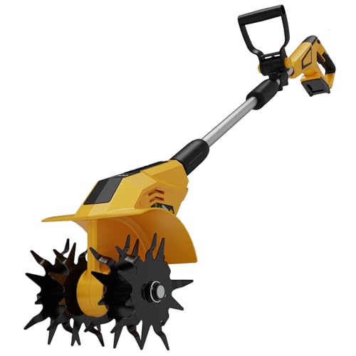 Brushless Cordless Tiller Cultivator Compatible with Dewalt 20V Battery(Tool Only) 280RPM Battery Powered Garden Tiller 8.9In Tilling Width and 7.1In Depth Portable Electric Rototiller for Gardening
