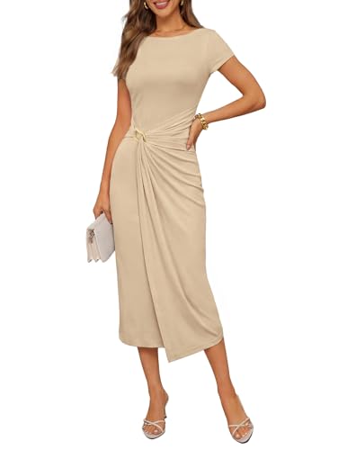 MEROKEETY Women's Summer Bodycon Wrap Midi Dresses 2026 Spring Short