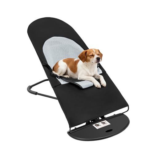 PLITEDDE Cat Dog Rocking Chair Portable Foldable Breathable Pet Bed with 3-Level Adjustable Height No Installation Required Easy to Clean for Small Dogs Cats Up to 33lbs (Black)