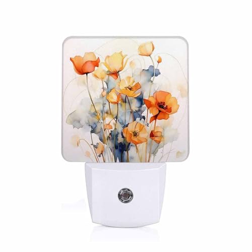 Image of LED Night Light Lamp with Smart Sensor Dusk to Dawn Sensor,Bright Orange Flowers Night Light Daylight White,0.5W Plug-into Wall for Adults,Bedroom,Bathroom,Hallway,Kitchen