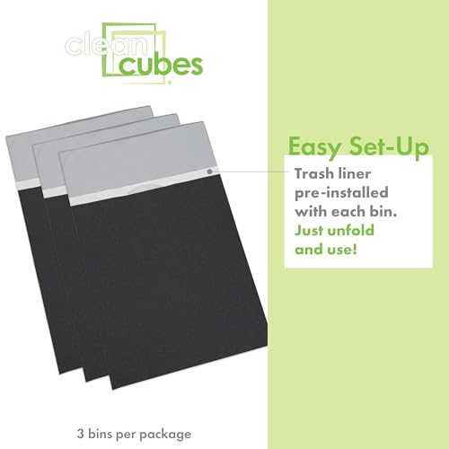 Image of Clean Cubes 30 Gallon Pop-Up Trash Cans 3-Pack, Instant Extra Trash Space | Extra Trash Space Without Mess, No Tape or Assembly Required, Pre-Fitted Liner Inside, Wire-Reinforced Opening, Black