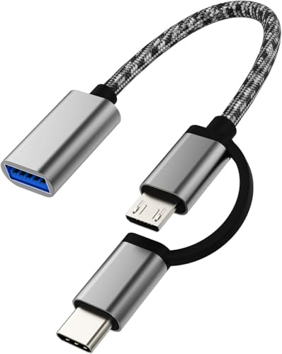 Image of 2 in 1 OTG Adapter Cable Micro USB + USB C to USB 3.0 Female Connector Cable, OTG Cable, Compatible Transmission & Charging, for All Supported Micro and Type C Device (Silver Matte)