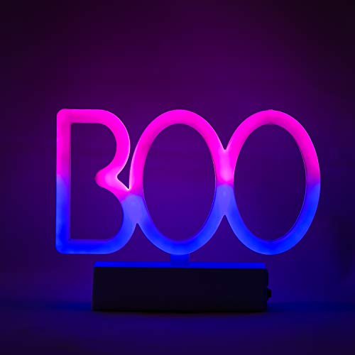 YR Halloween Decorations LED Neon Sign Light. Indoor Night Table Lamp with Battery or USB Powered for Party, Living Room, Family Room, Kids Room, Home DÃ©cor, Boo