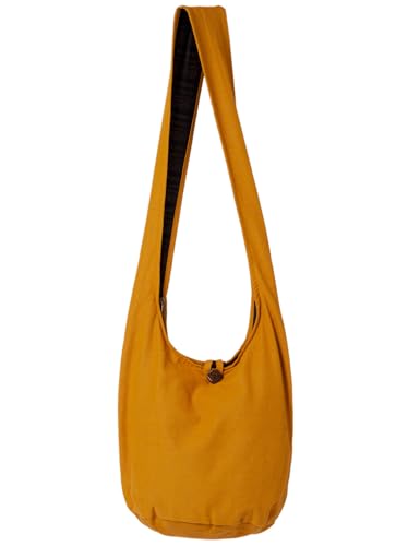 PANASIAM Bolso bandolera mujer y hombre, Bolso grande y ligero de algodón, Estilo cruzado con cremallera y bolsillo interior extra, 2 tamaños, Accesorio unisex resistente, amarillo azafrán M