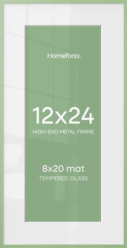 Image of Homeforia 12x24 Sage Green Picture Frame, High End Metal 12x24 Poster Frames with Mat 8x20 Photo, 12 x 24 Green Frame Matted to 8 x 20 Print, 24x12 Panoramic Frames, Tempered Glass, Wall Kit, Set of 1