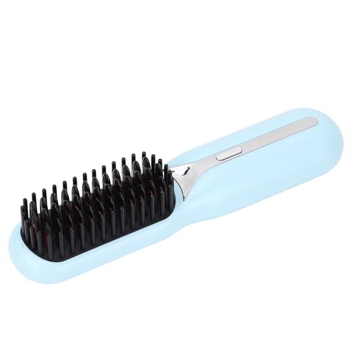 Plancha para el cabello en forma de peine con iones negativos, herramienta eléctrica dual para alisado y rizado, portátil con batería integrada para uso en casa, viaje o salón (Azul) miniatura 2