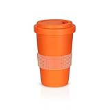 Mahlwerck Kaffeebecher to go, Porzellan Coffee-to-go Becher, mit Deckel, 400 ml, matt orange