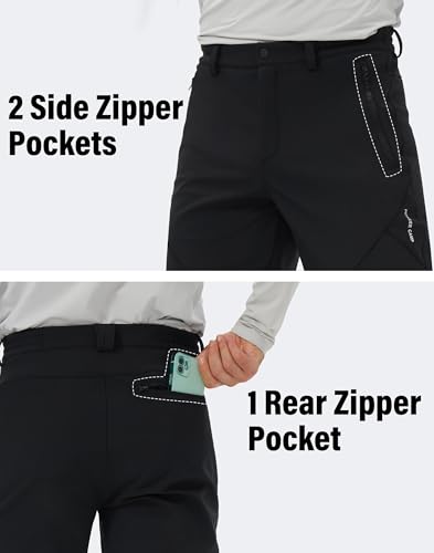 Pioneer Camp Herren Wanderhose Gefüttert Fleece-Hose Trekking Wasserabweisend Winterhose Outdoorhose mit 3 Reißverschluss Taschen Schwarz Größe:L