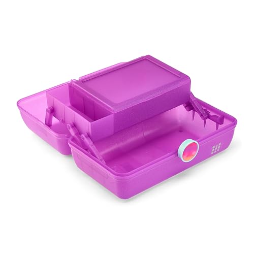 Image of Caboodles On-The-Go Girl Makeup Box, Purple Sparkle, Show Girl Collection, Hard Plastic Makeup Organizer Box, Built-In Mirror, Secure Latch for Safe Travel, Spacious Storage for Large Items