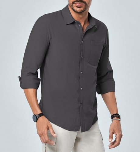 Image of TAGDO Men's Cotton Blend Full Sleeve Solid Shirt with Pocket (5169)