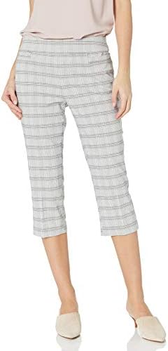 Briggs New York Womens Pull On Capri with Pocket Casual Pants, Grey/Pink Plaid, 6 US