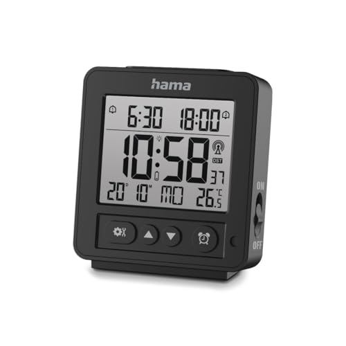 Hama Reveil Numérique LDC (Mini Réveil Radio-Piloté DCF, 2 Alarmes avec Acceleration, Snooze, Date, Température, Rétroéclairage avec Capteur, Réveil de...