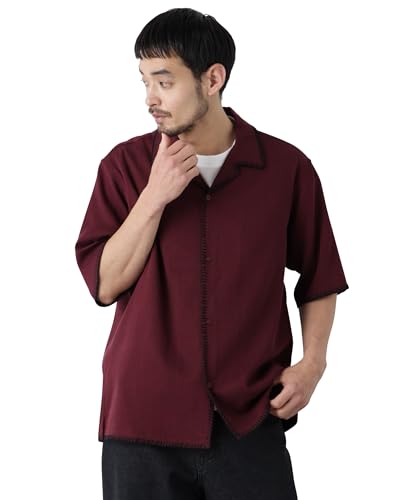 [ナノ・ユニバース] ブランケットステッチシャツ 半袖 メンズ L 104 バーガンディ 672-6121218