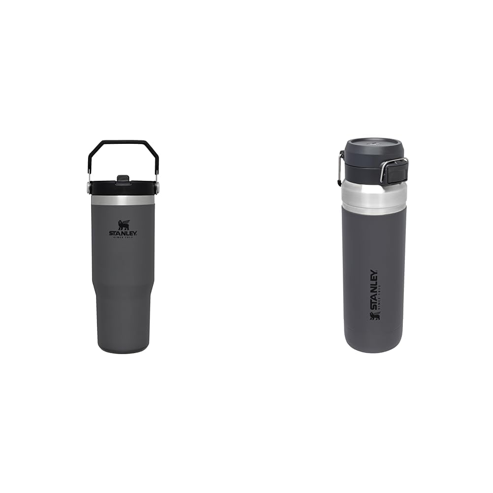 Stanley IceFlow Flip Straw Trinkflasche mit Strohhalm 0.89L & Quick Flip Trinkflasche Edelstahl 1.06L - Hält 18+ Stunden Kalt