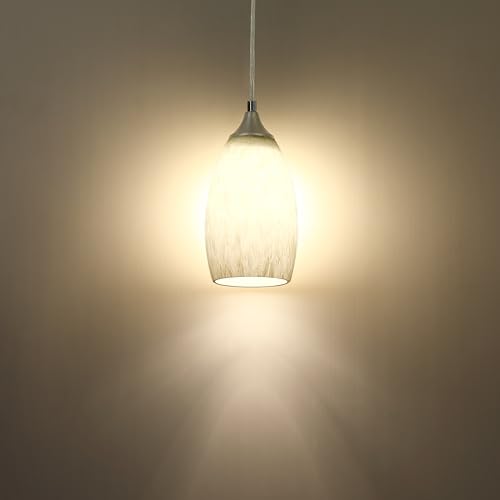 Image of 2 Pack 4.65 Inch Handblow Art Off White Glass Lamp Shade Pendant Ceiling Chandelier Wall Sconce Light Replacement Oval Glass Shade Fixture