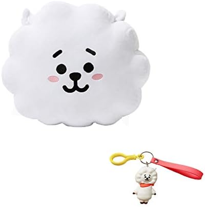 DIY BTS Bangtan Boys Plush Throw Pillows Cushion Doll（30x40cm with Cute Cartoon Key Chain (Whiite-RJ)