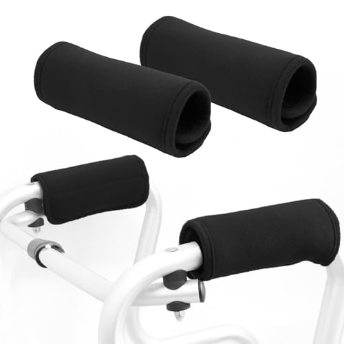 2 Pcs Walker Handle Cushions Walker Grip Covers Pads Walker Padded Hand Grip Covers for Rolling Wheelchair Walker Elderly Grippers Rollator Handle (Black)