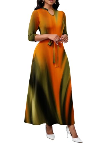 Image of BubFee Maxi Dresses for Women Semi Formal Long Dress 3 /4 Sleeve Casual A-line Church Dresses with Pockets