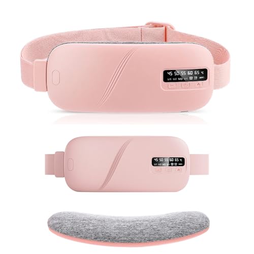 Portable Heating Pad for Period Cramps Electric Waist Belt Device Radio Belt Menstrual Heating Pad with 5 Heat Levels and 4 Massage Modes for Cramps Relief Gift for Women and Girls (Pink)
