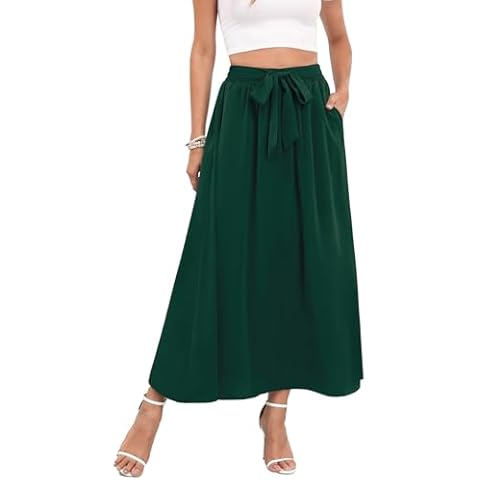Askyes Skirts for Women High Waisted Long Skirts for Women Trendy Summer Swing Fashion Elastic Ankle Skirts,Green,XL Cover