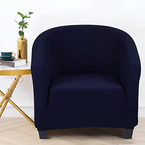 Image of SearchI Club Chair Slipcover Stretch Barrel Chair Covers Solid Color Tub Chair Slipcovers Spandex Armchair Sofa Cover Removable Couch Furniture Protector Arm Chair Cover for Living Room (Pure Navy)