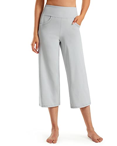 Image of Promover 14 inch /21 inch /23 inch /25 inch Inseam Capri Pants for Women Wide Leg Yoga Cropped Pants with Pockets Loose Casual Summer Pant