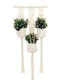 100 % hecho a mano: la maceta colgante de macramé está hecha de algodón natural de alta calidad y tacos de madera – decoración duradera y respetuosa con el medio ambiente.