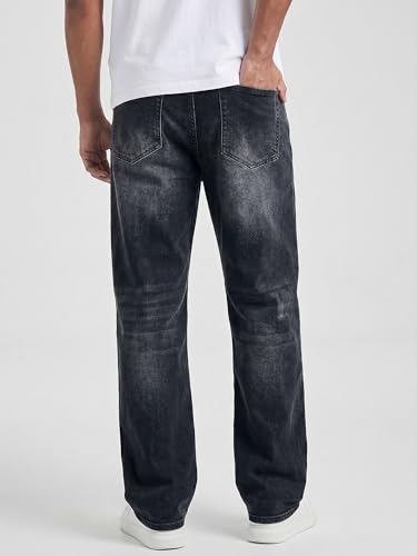 Image of JMIERR Men's Baggy Stretch Denim Jeans Loose Straight Leg | Baggy stretch denim jeans for men, loose straight leg fit, metal button zip fly, 5-pocket, all season wear, machine wash