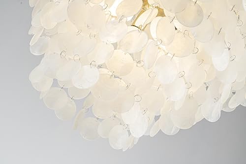 ALOADECOR W 22in 6-Light Farmhouse Coastal Capiz Seahells Chandelier 4-Tier Vintage Natural White Seashell Hanging Light in Antique Gold for Dining Room Living Room - Image 6