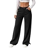 Generisch Cordhose Damen Warm Jogginghose Lässig Stoffhose mit Taschen Yogahose Einfarbig Sporthose Cargohose Weite Hose Jazzpants Freizeithose Bequem Streetwear Relaxhose Sweatpants Schwarz XXL