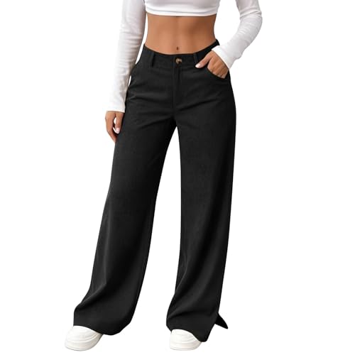 Womens Corduroy Pants Baggy High Waisted Wide Leg Trousers Side