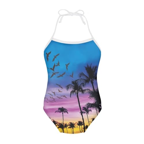 Image of One Piece Swimsuit for Girls Beach Bathing Suit Halter Straps Sports Swimwear for 1-10 Year Toddler Kids
