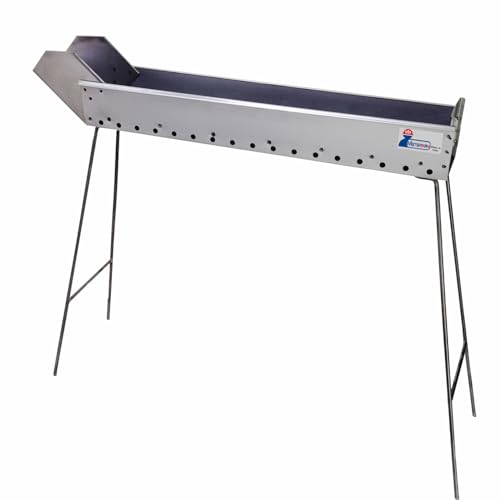 Fornacella arrosticini in Metallo da 110 Cm, con Becco Canaletta per la cottura di Arrosticini Spiedini Carne Pesce Souvlaki Kebab Skewers, piedi richiudibili, Artigianale made in Italy