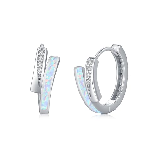 Créoles opale blanche argent 925 anti-allergie, petites boucles femme