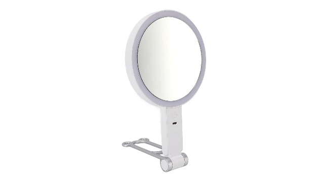 Espejo de maquillaje con aumento 5X con luz LED miniatura 7