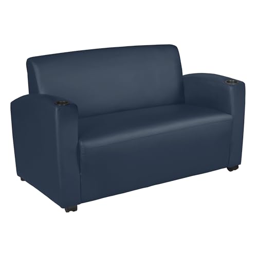 Image of Romig Superstellar Loveseat with Sleek Navy Blue Vinyl Upholstery, Ergonomic and Durable Design, Comfortable Seating for Offices, Homes, Lounges, Classrooms, Waiting Rooms, or Conference Areas