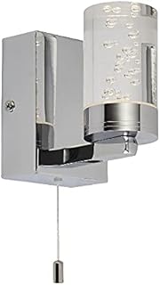 Britalia LED Polished Chrome & Cylindrical Bubble Shade Bathroom Modern Switched Wall Light | 6.1W LED | 324 Lumen | 3000k Warm White | IP44 Rated