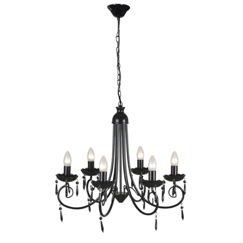 Homgoday Kristall-Kronleuchter 6-Fach mit Metallrahmen, Schwarz, 55,5 x 46 cm - Luxuriöse Beleuchtung für Wohnzimmer, Esszimmer Dekorative Leuchten für Wohnzimmer und Schlafzimmer Model240689