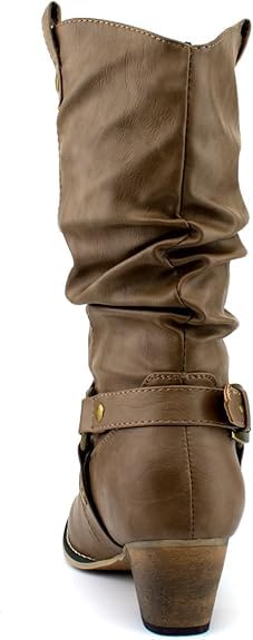 Women's Western Cowboy Pointed Toe Knee High Pull On Tabs Boots, TPS Wild-02 Taupe Size 9 6