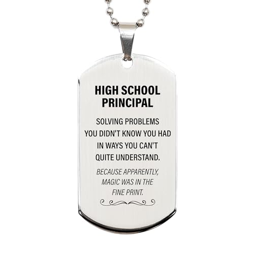 Funny High School Principal Dog Tag Necklace - Appreciation Gifts for Coworker Staff School Administrator Boss Manager - Stainless Steel Jewelry for Men Women - Graduation