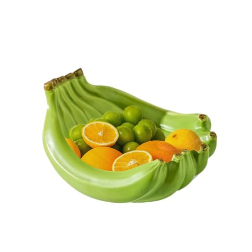 SHZMJL Banana Fruits Plates, Ceramic Dessert Plates for Salad, Appetizer, Side Dishes, Fruit Bowl Banana-Shaped Decorative Bowl, Porcelain Reusable Tray for Veggie, Snack, Fruit, Cookies (Green)