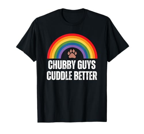 Chubby Guys Cuddle Better Bear Gay Pride T-Shirt, Small, Black
