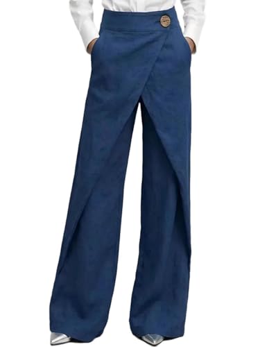 Pantalon boutonné taille haute et pantalon large droit pour femme