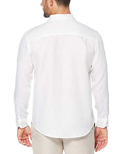 Cubavera Men's Embroidery Detailed Solid Linen Long Sleeve Woven Shirt, Bright White, X-Large #TOP1